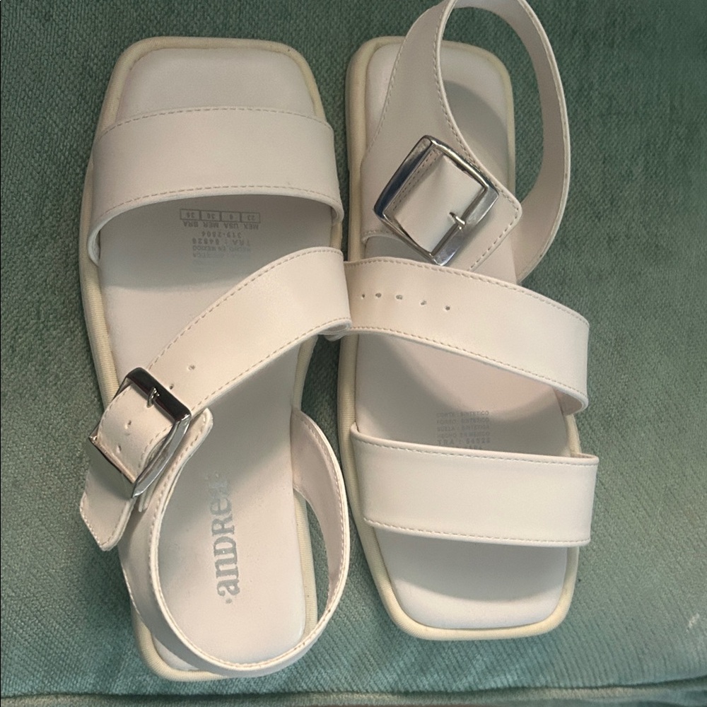 White Strappy Buckle Sandals